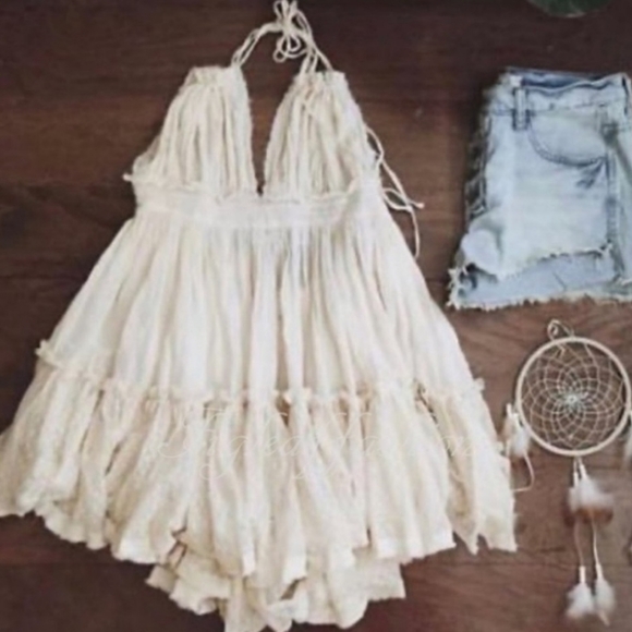 Carpe Diem Designs Dresses & Skirts - Bohemuan White Mini Halter Babydol Festivall Dress